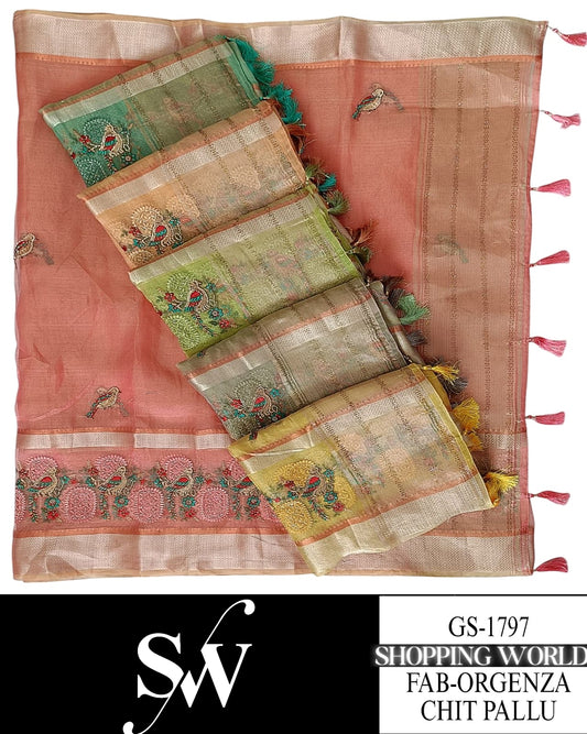 Fair ivory pink peach yellow green Saree organza Fabric