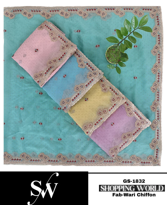 Fantastic Wari chiffon Sea green blue pink yellow Saree