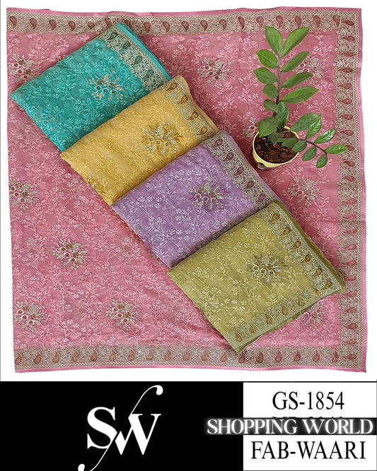 Fabulous Warii Golden blue pink yellow Saree