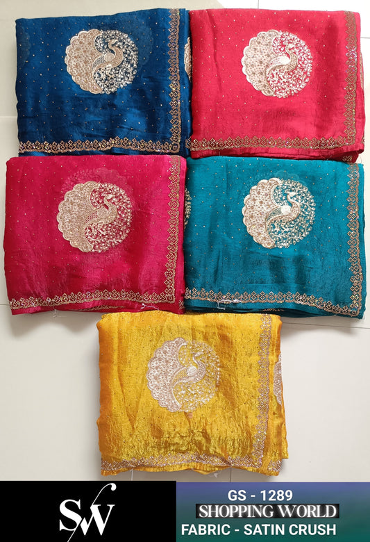 Lovely Satin crush maroon Red pink blue navy blue yellow Saree