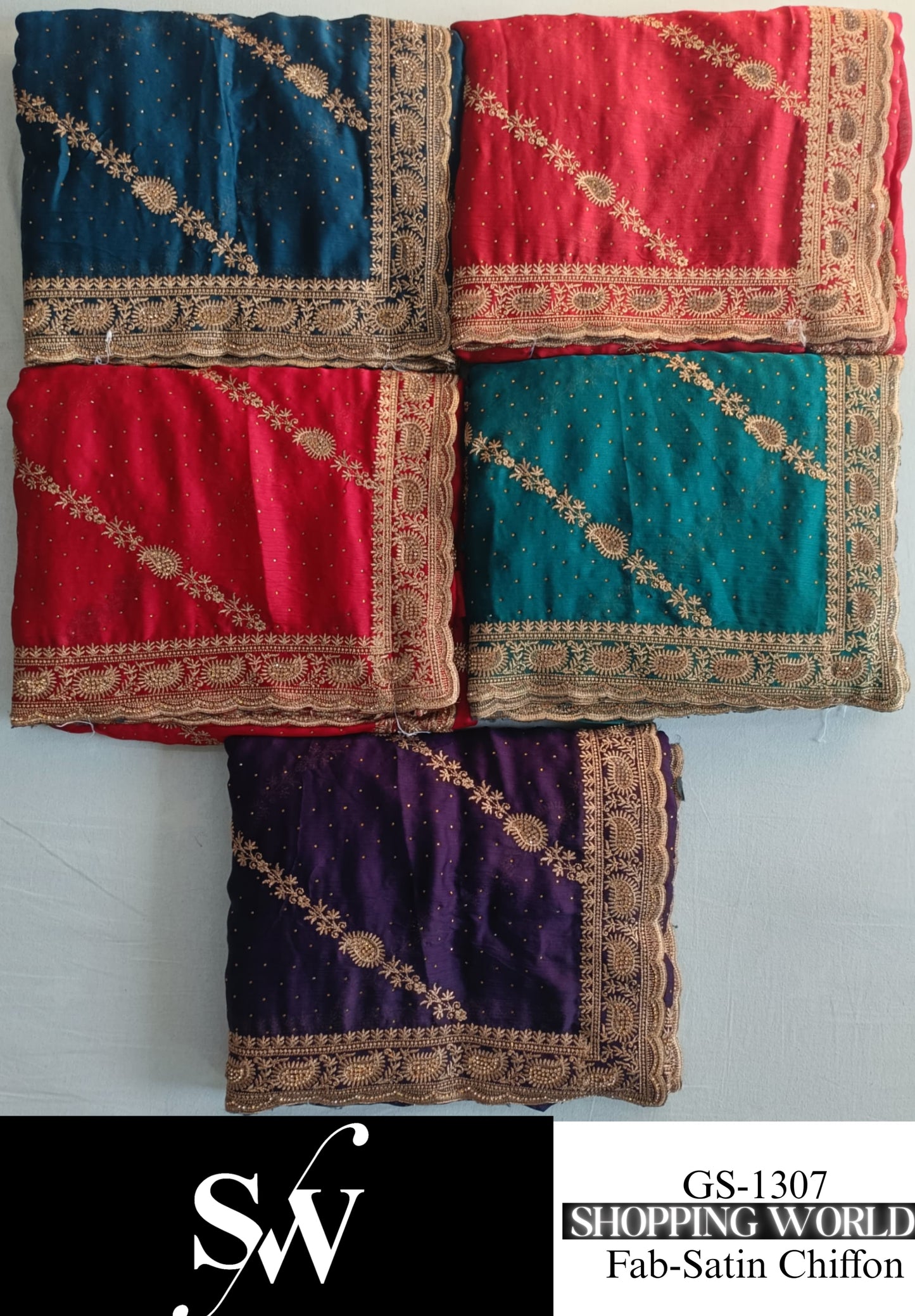 Beautiful Satin chiffon pink blue green wine red Saree