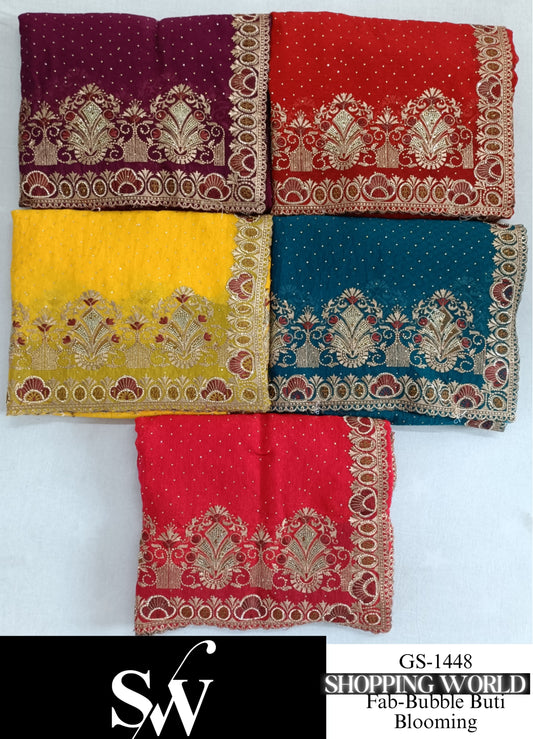 Khoobsurat Bubble buti Blooming yellow pink blue wine maroon Saree