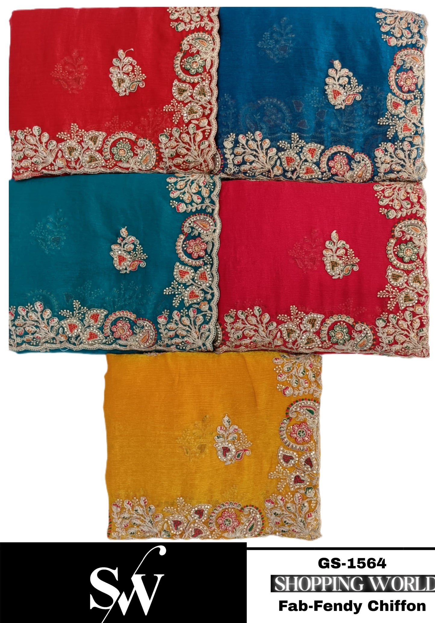 Something different Fendi chiffon maroon green Navy blue red yellow Saree