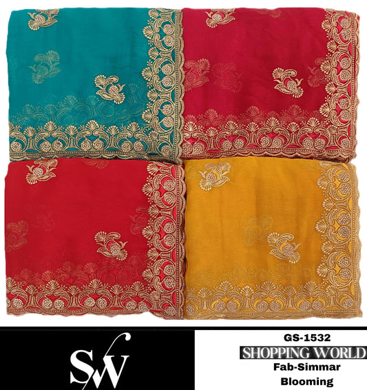 Elegant Simmar blooming Red pink blue yellow Saree