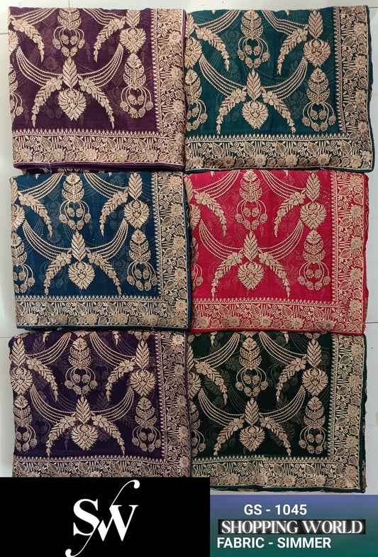 Engaging Simmer blooming maroon pink blue green dark green wine Saree