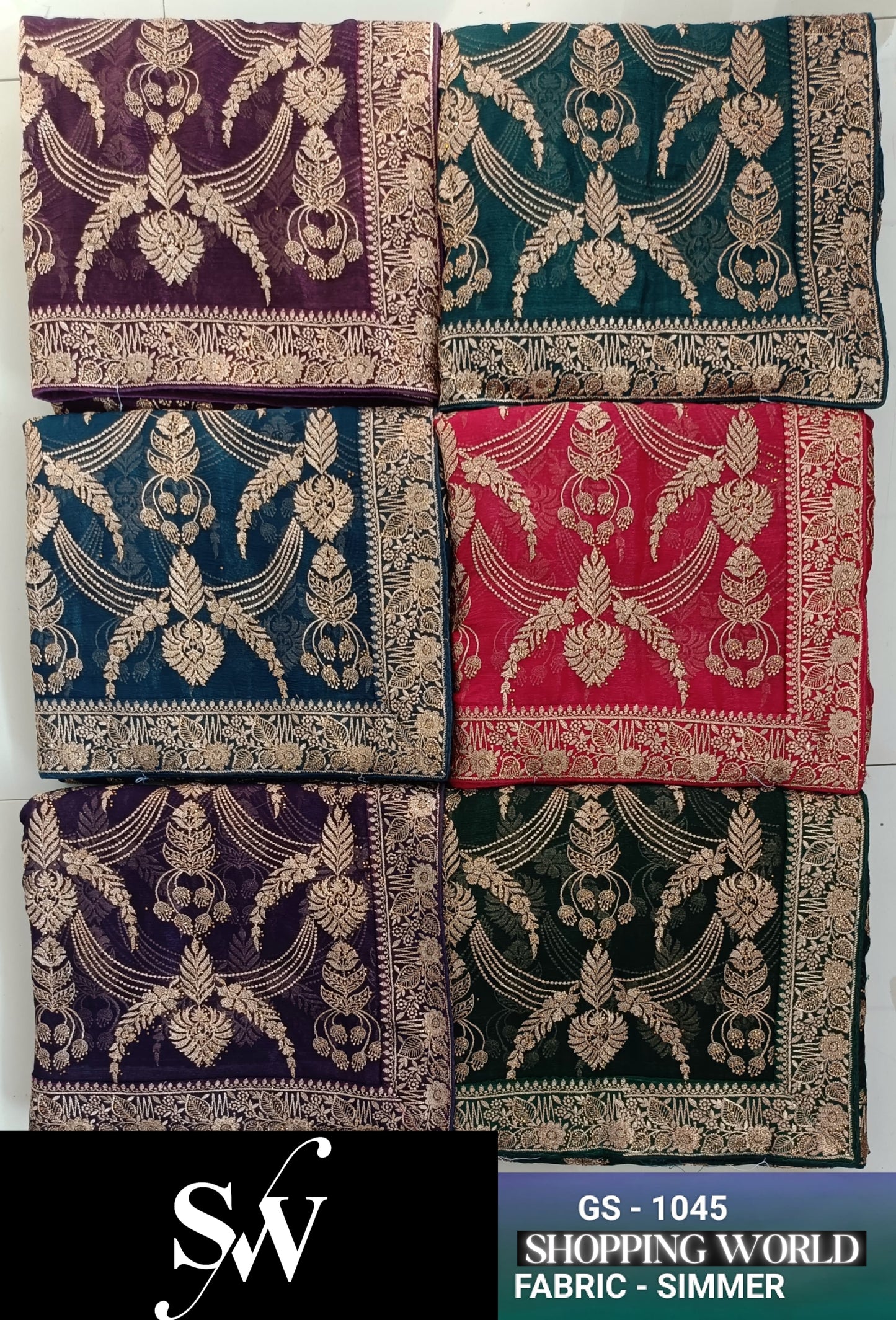 Engaging Simmer blooming maroon pink blue green dark green wine Saree