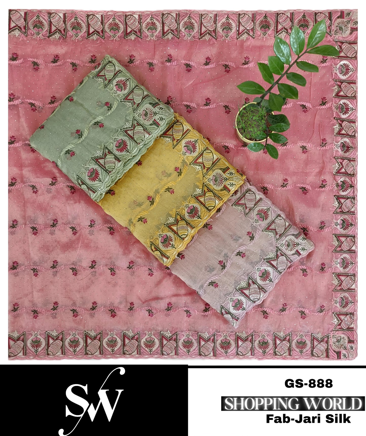 Pleasing Jari silk maroon pink green yellow Saree