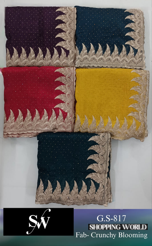 Lavishing Crunchy blooming maroon pink Navy blue yellow black Saree