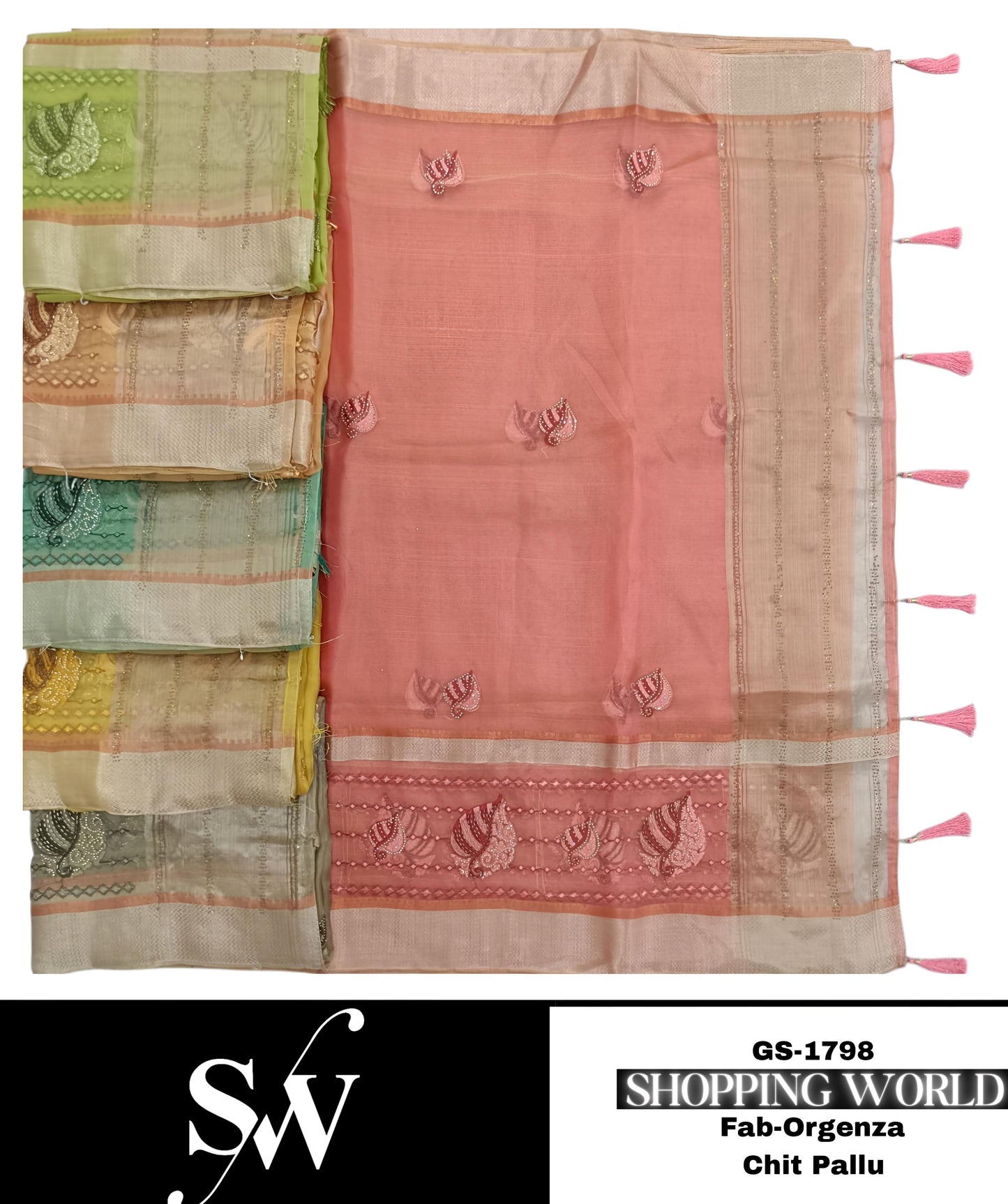 Majestic Organza maroon pink green blue yellow Saree