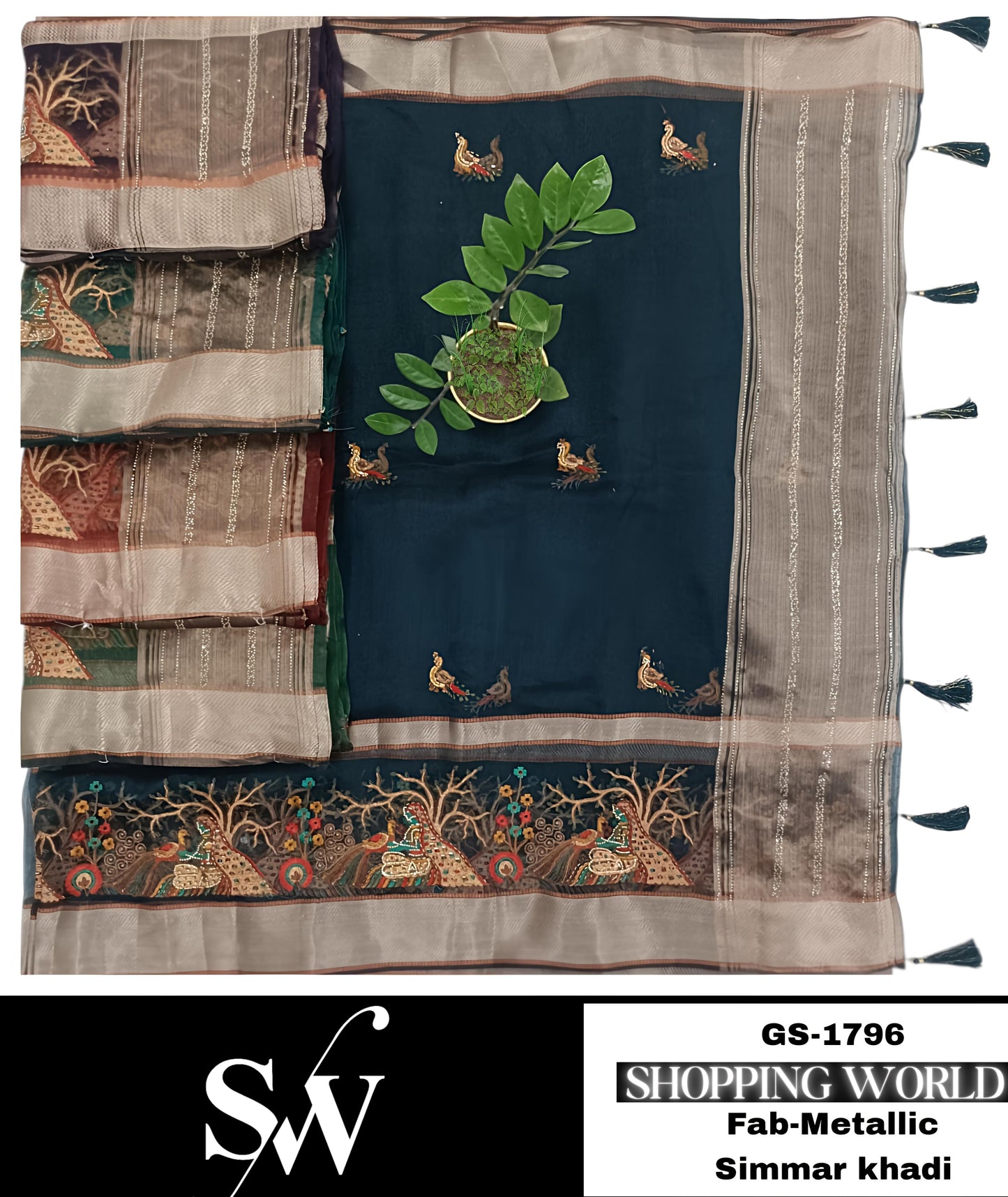 Delightful Metallic Simmar khadi Navy blue maroon green Dark green Saree