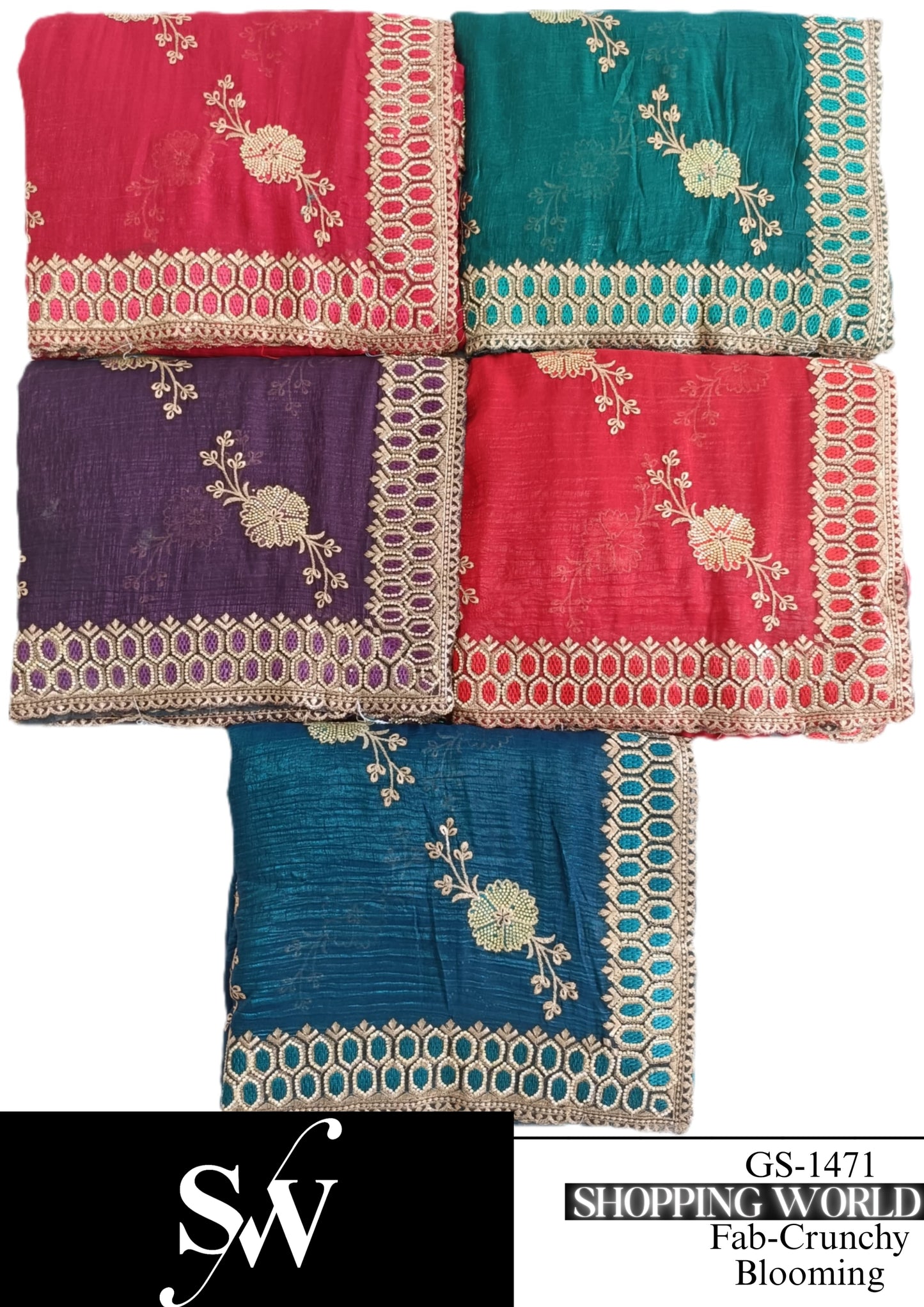 Good looking Crunchy blooming blue green pink red Lilac Saree