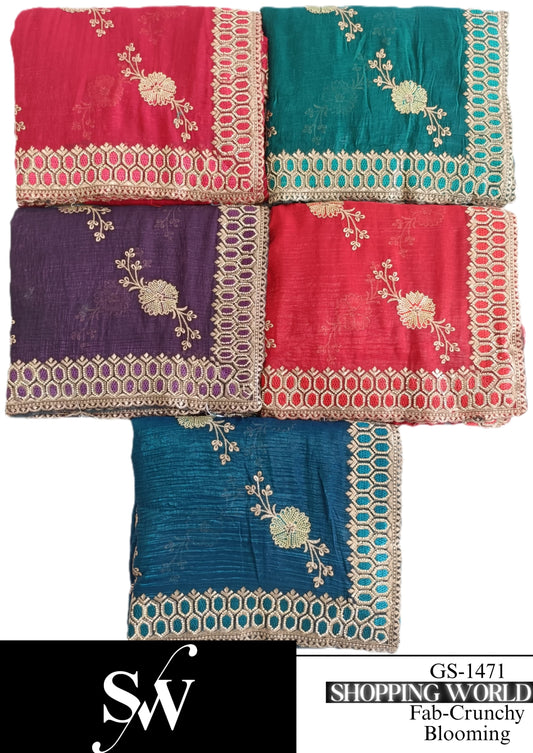 Good looking Crunchy blooming  blue green pink red Lilac Saree