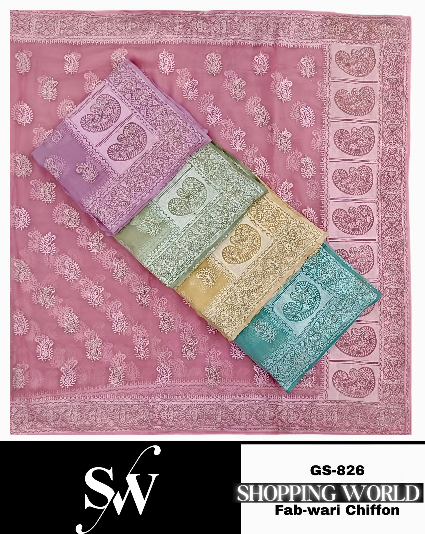 Amazing Wari chiffon pink blue green yellow Saree