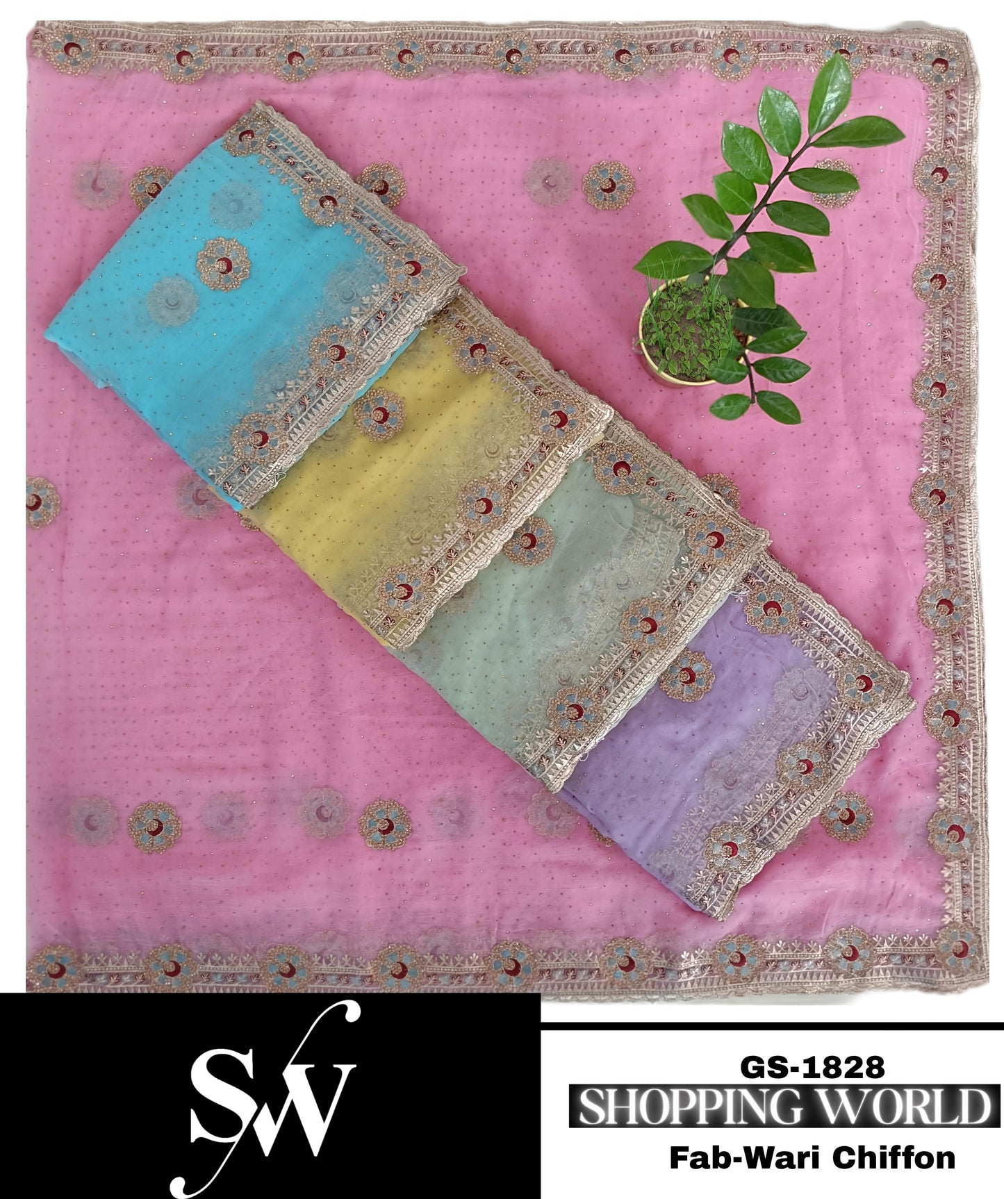 Lavishing pink green blue yellow lilac Fabric Fendi Chiffon