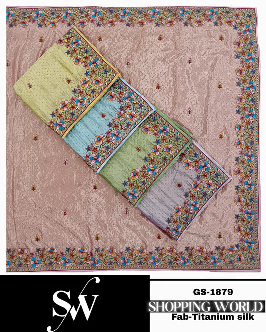 Glamorous peach green blue yellow lavender Saree Fabric titanium Silk
