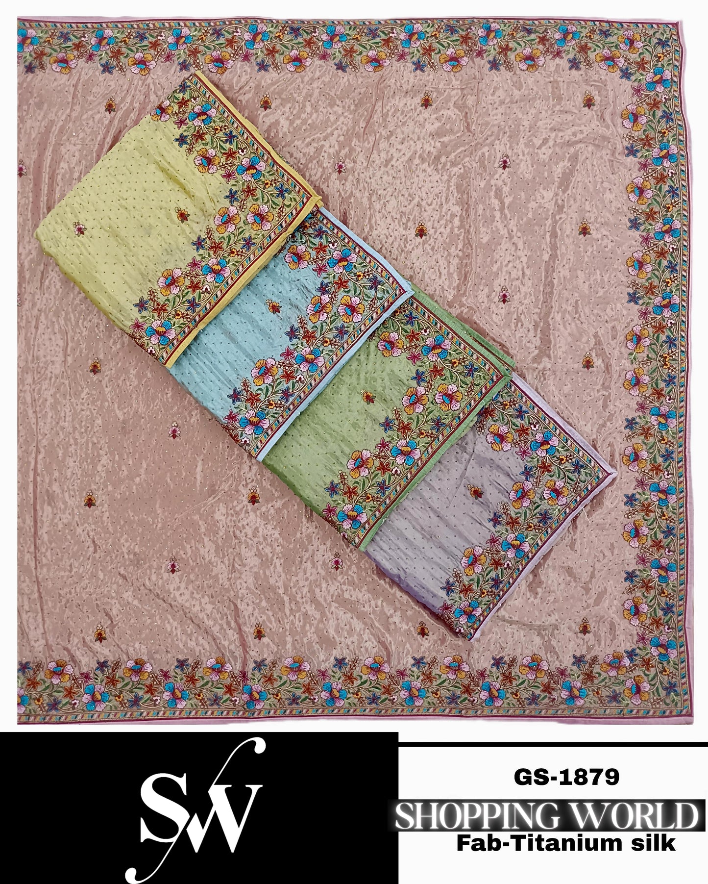Glamorous peach green blue yellow lavender Saree Fabric titanium Silk