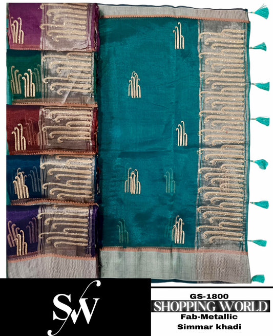 Pretty blue purple dark green maroon Saree Fabric Metallic Simmar khadi