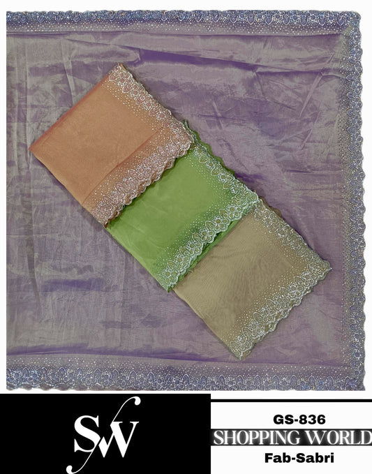 Beautiful peach pink green golden  Saree Fabric Sabri