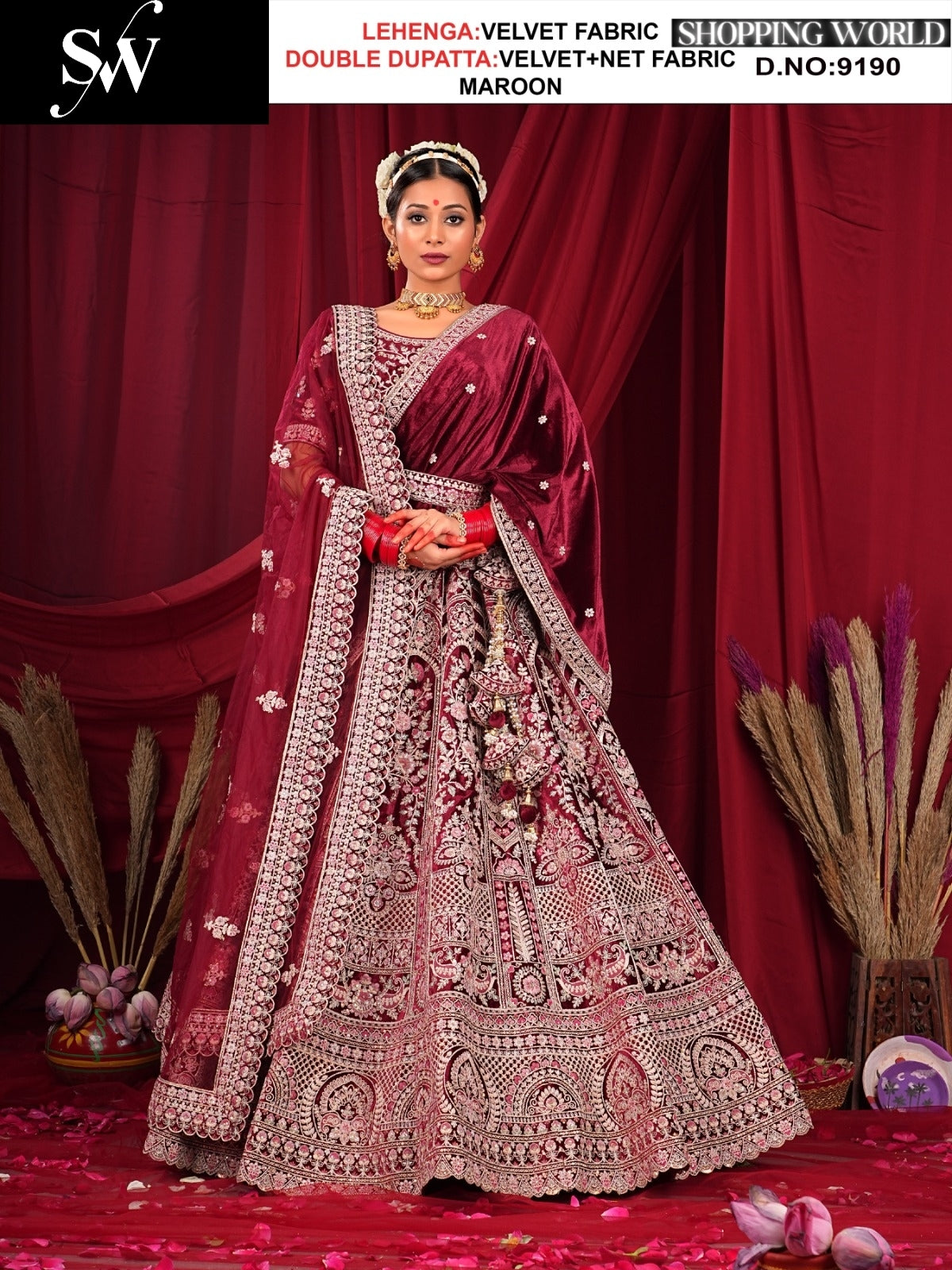 Eye catching maroon Velvet Lehenga