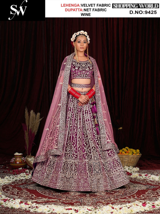 Pretty maroon wine Velvet Lehenga