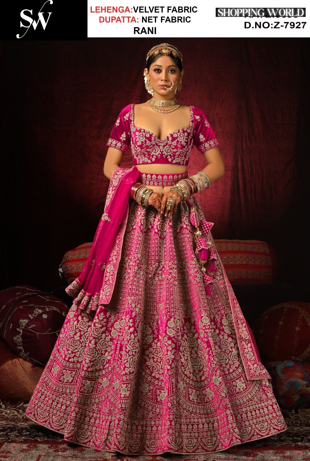 Pleasing Rani pink Velvet Lehenga