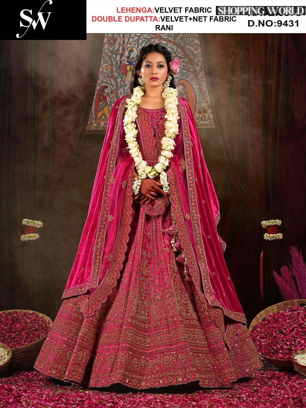 Stunning Rani pink Velvet Lehenga