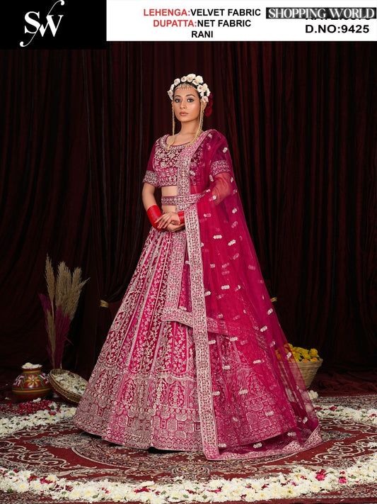 Attractive wine Velvet Lehenga