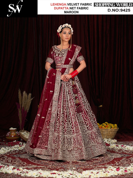 Astonishing Rani pink Velvet Lehenga