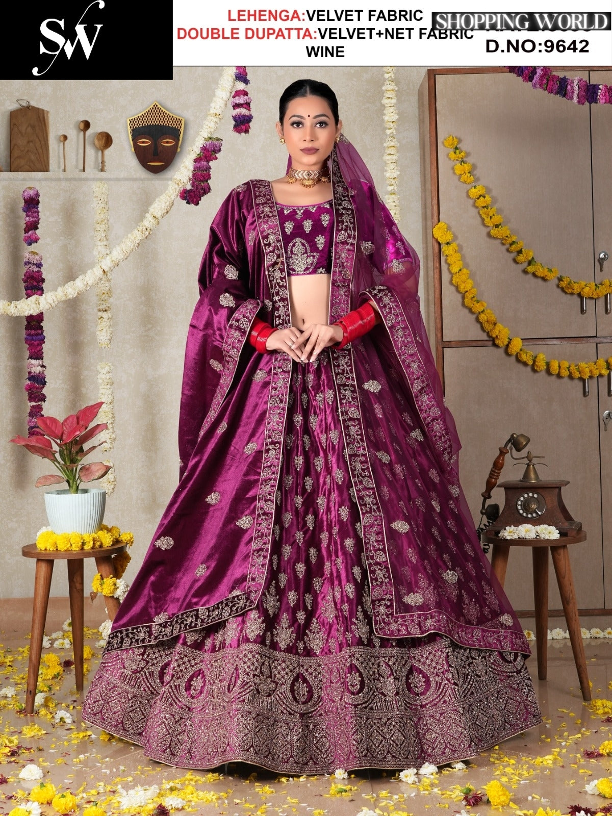 Awesome wine Velvet Lehenga