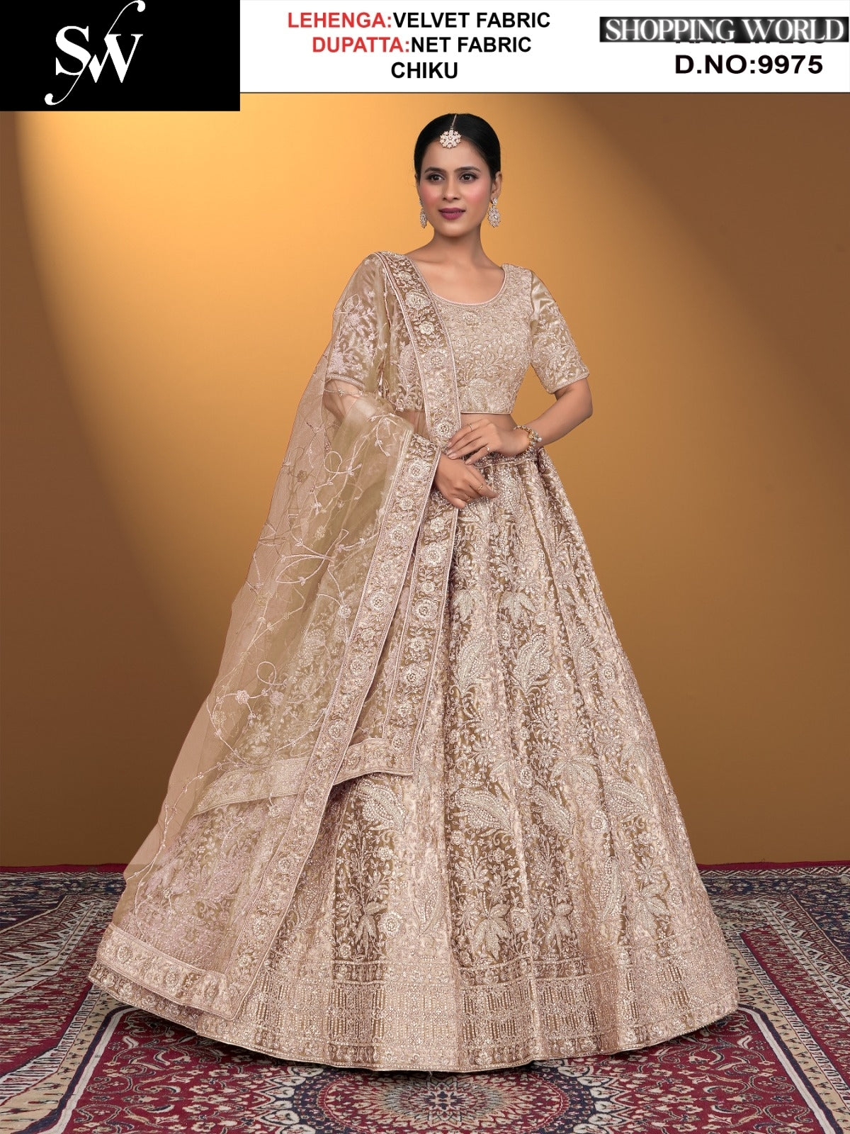 Embellished maroon Velvet Lehenga