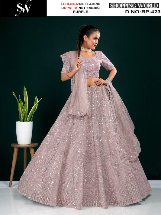 Elegant Lavender Net Lehenga