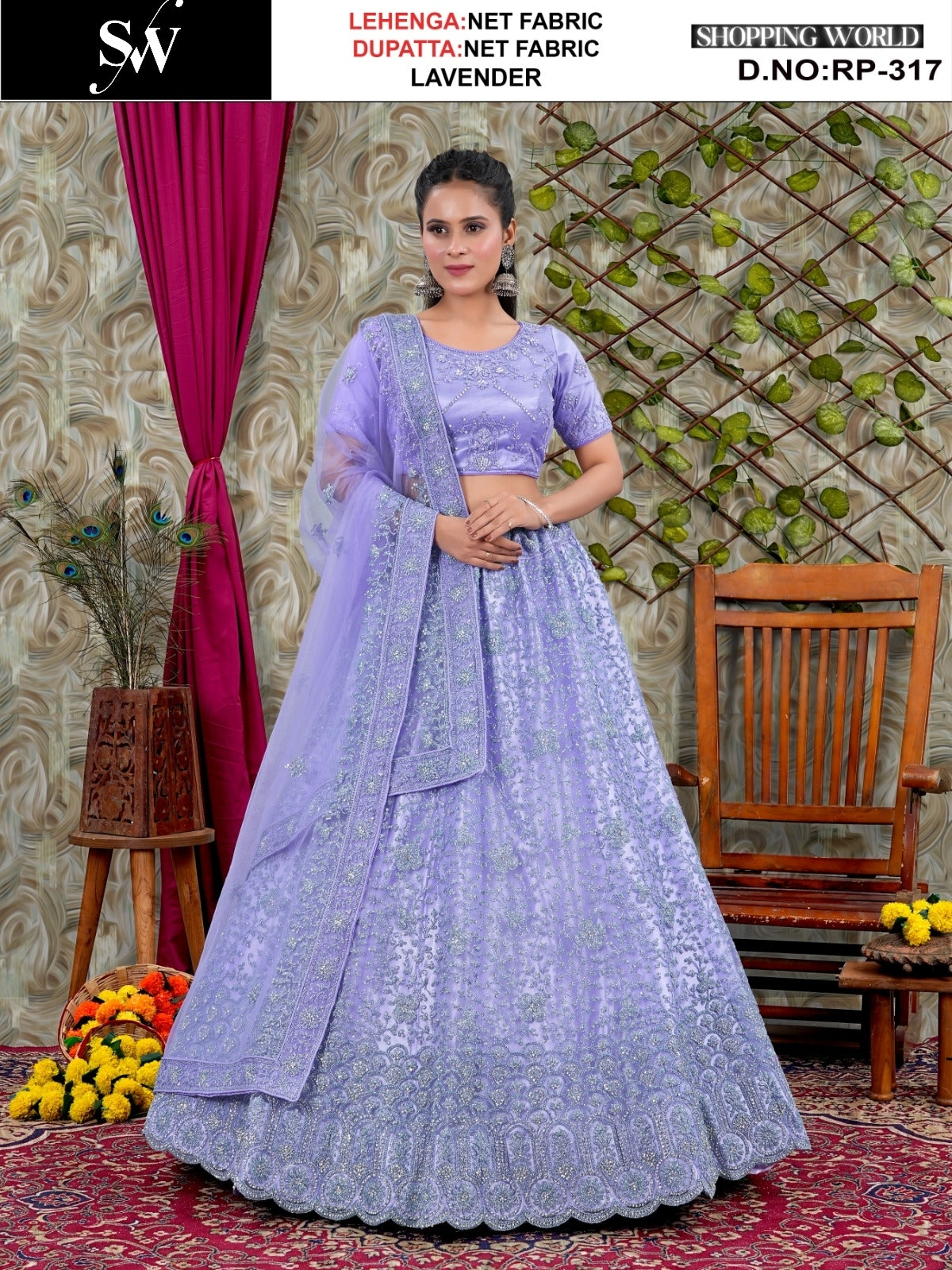 Embellished Lavender pink Net Lehenga