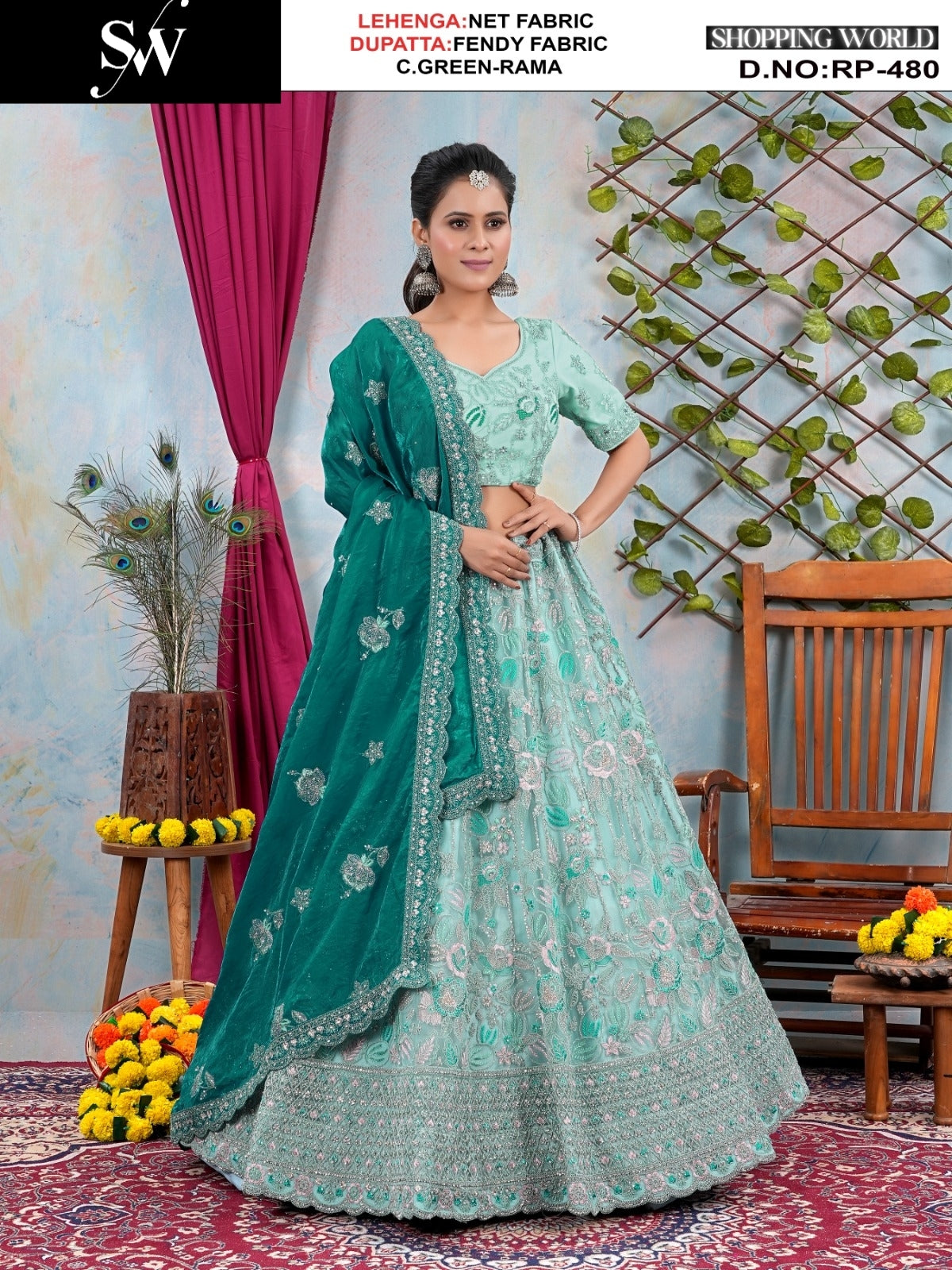 Designer Chiku maroon Net Lehenga