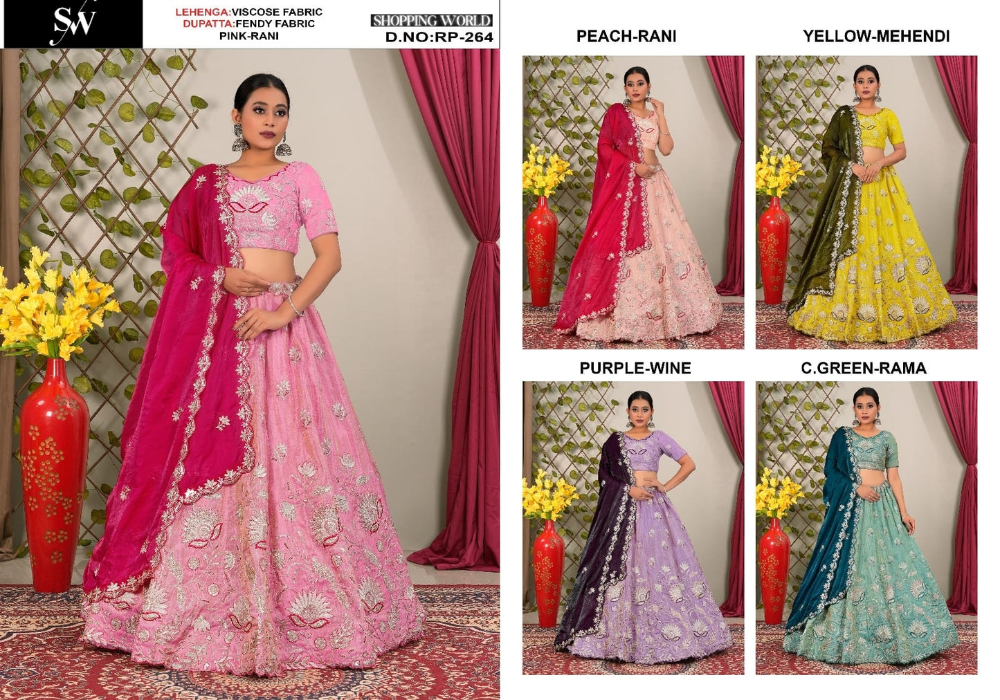 Something different Pink peach Yellow purple Sea green Viscose Lehenga