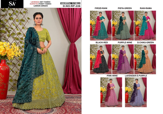 Embellished Lemon green Firozi Pista green Rani pink Black purple dark chiku pink Lavender  Net Lehenga