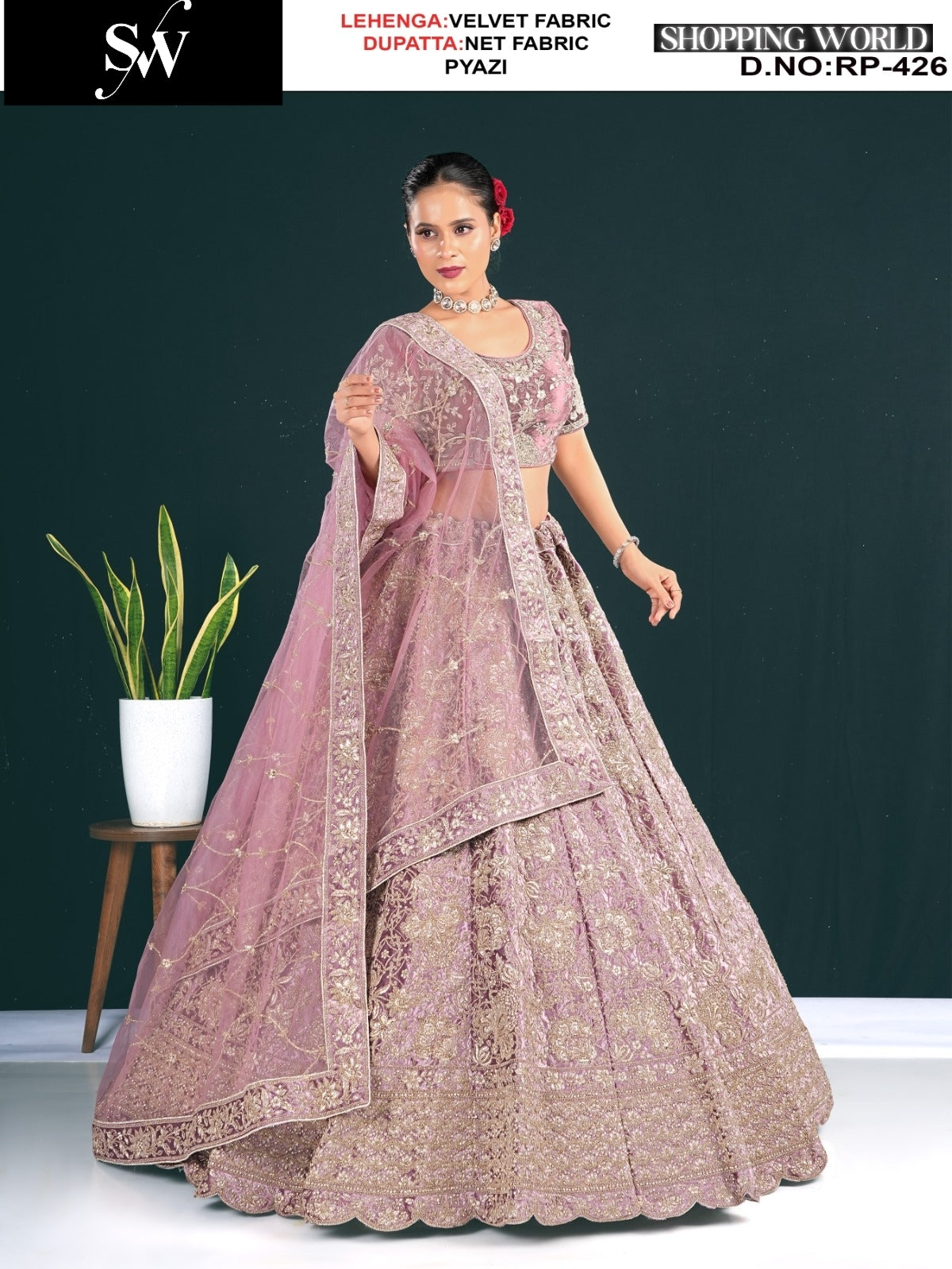 Good looking maroon Wine Rama green Pyazi Pista green Chiku velvet Lehenga