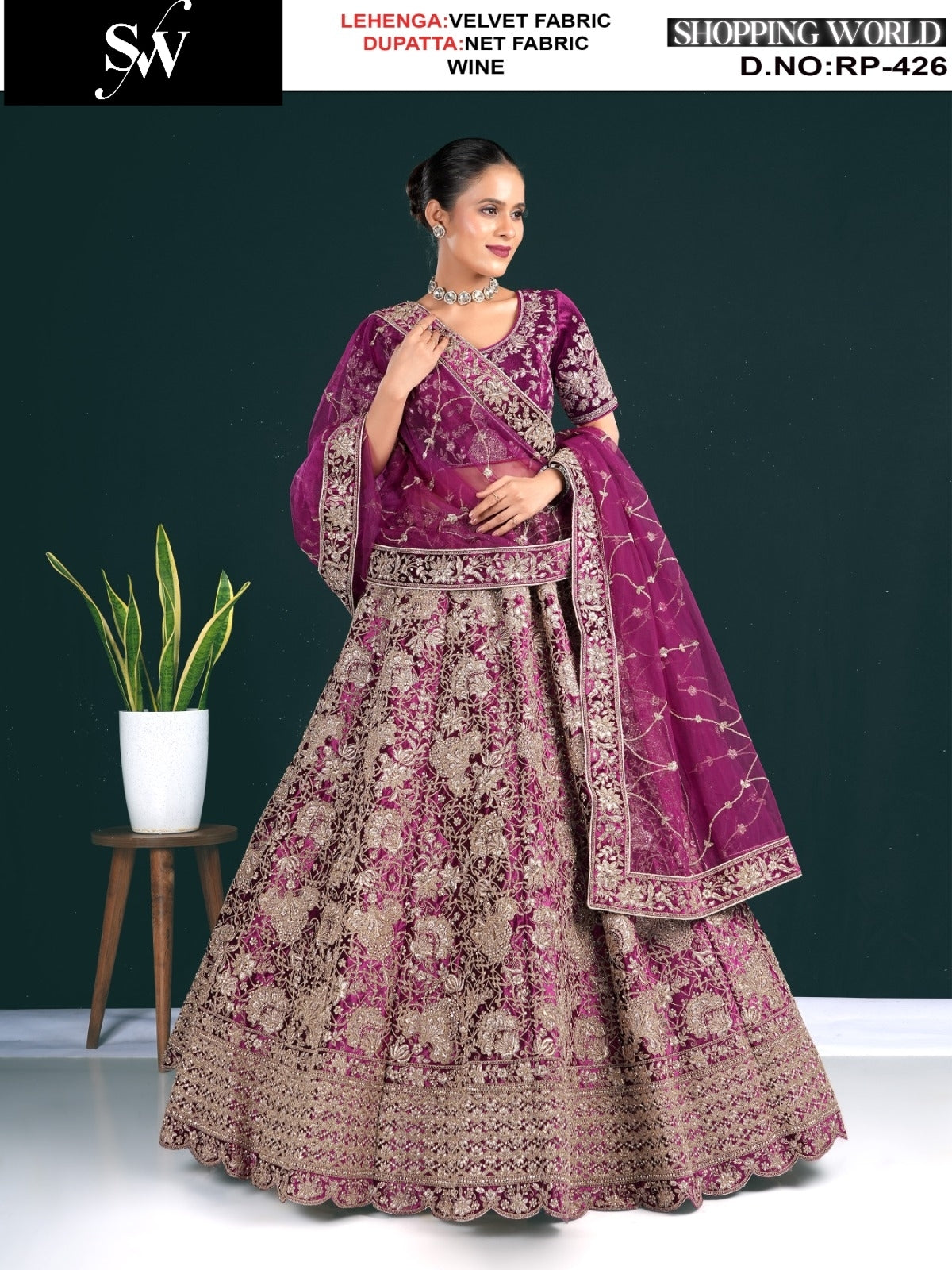 Pretty Rama green velvet Lehenga