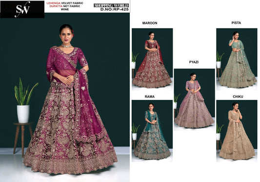 Embellished Pista green Velvet Lehenga