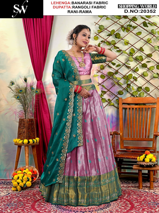 Precioso Rama verde azul marino Banarasi Lehenga