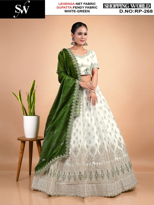 Attractive Rani Rama green Net Lehenga