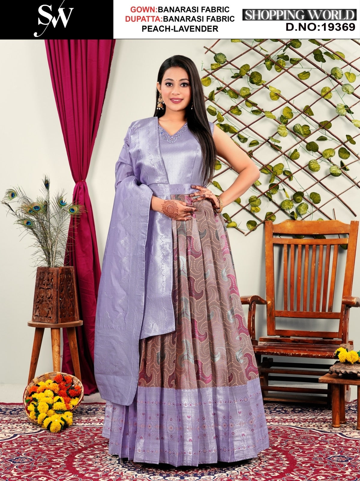 Stunning Lavender Peach Banarasi Lehenga