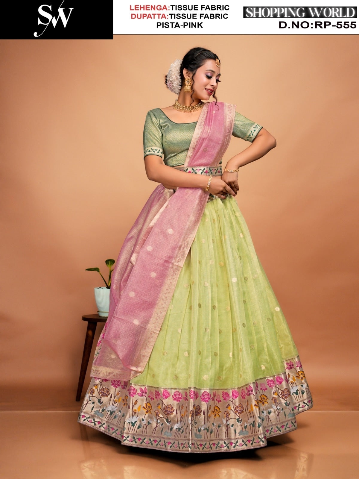 Good looking Lemon Sea green Tissue Lehenga