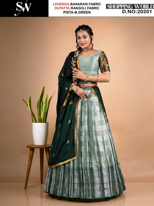 Amazing Rama green wine Banarasi Lehenga