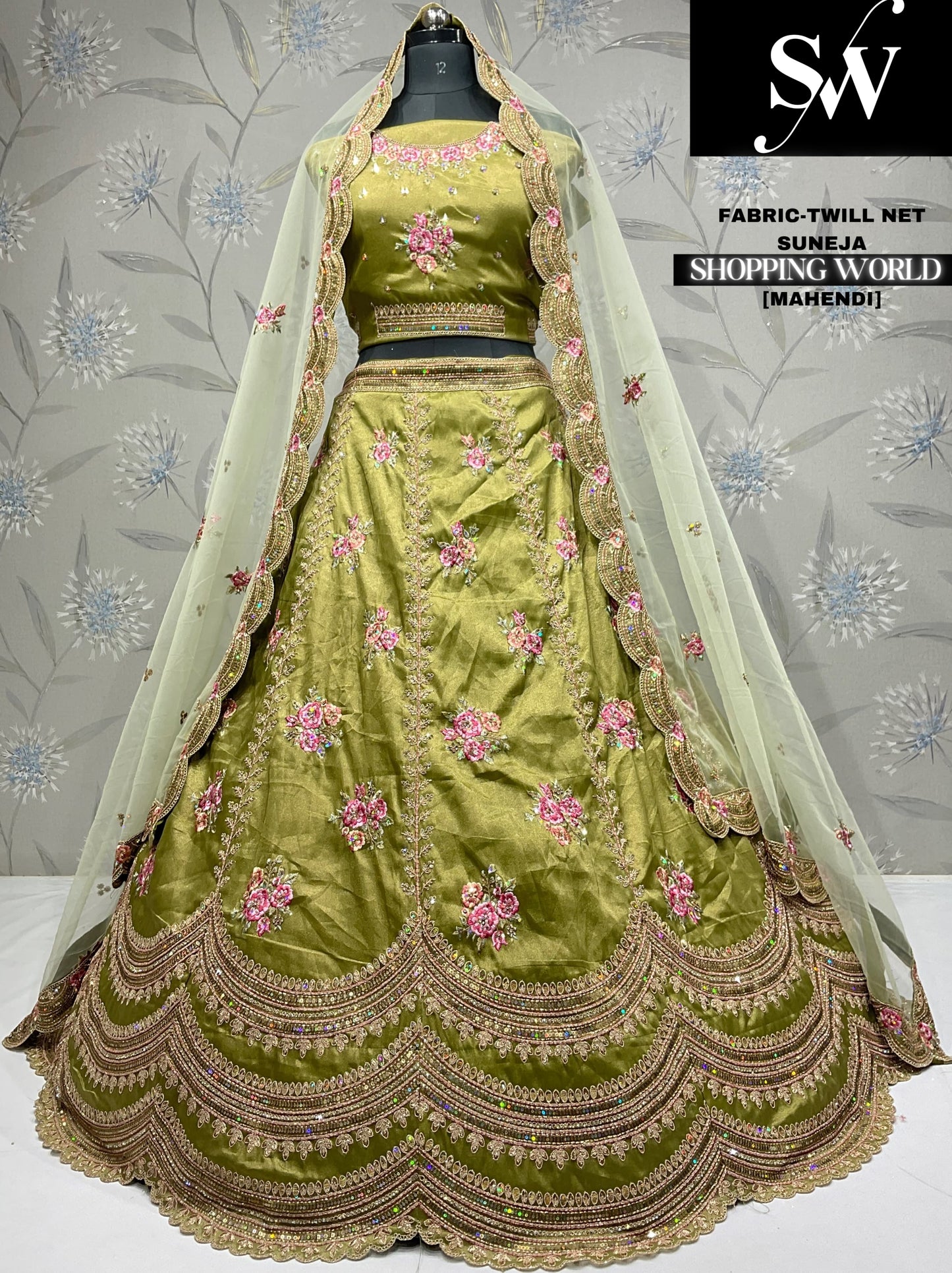 Astonishing mehendi Twill net Lehenga