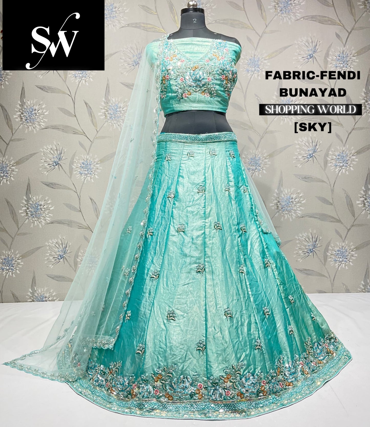 Impresionante lehenga Fendi azul cielo