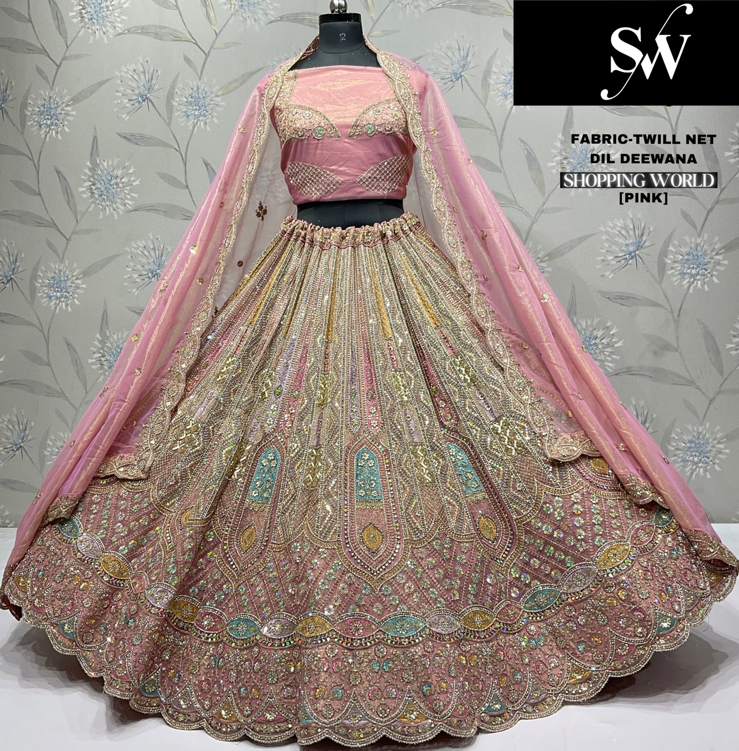 Stunning sky blue Bridal Lehenga Twill Net