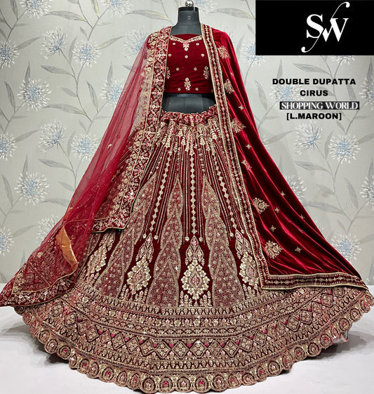 Pretty light maroon Double dupatta bridal Lehenga