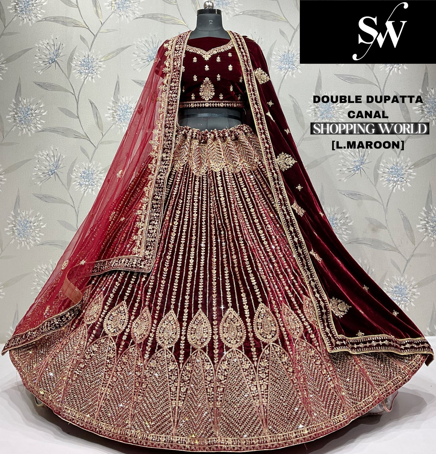 Attractive Navy blue Double dupatta bridal Lehenga