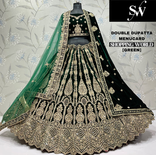 Fantastic green Double dupatta bridal Lehenga