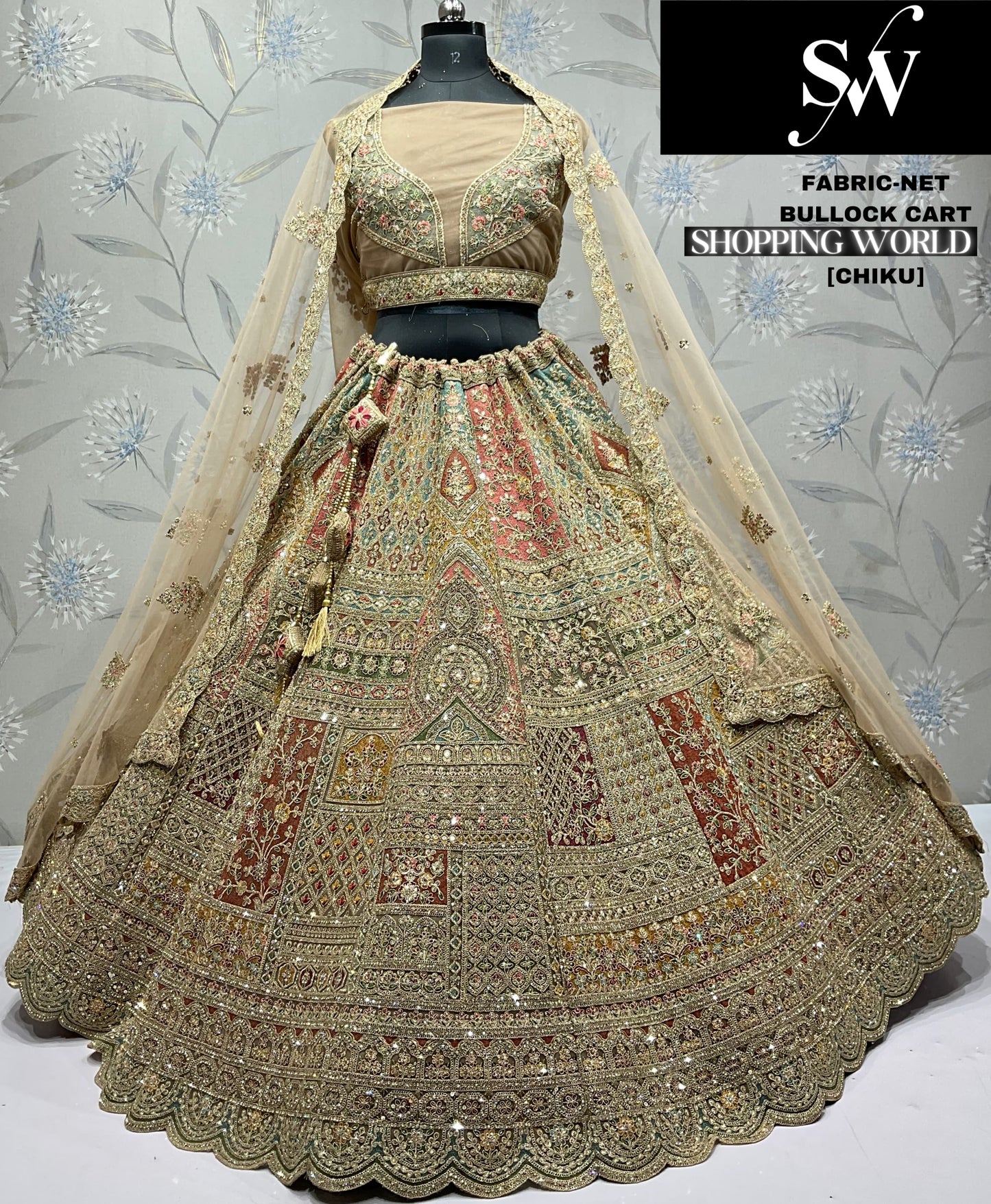 Embellished wine net Lehenga